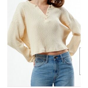 Billabong Good Catch Ribbed Henley Cropped Size Small